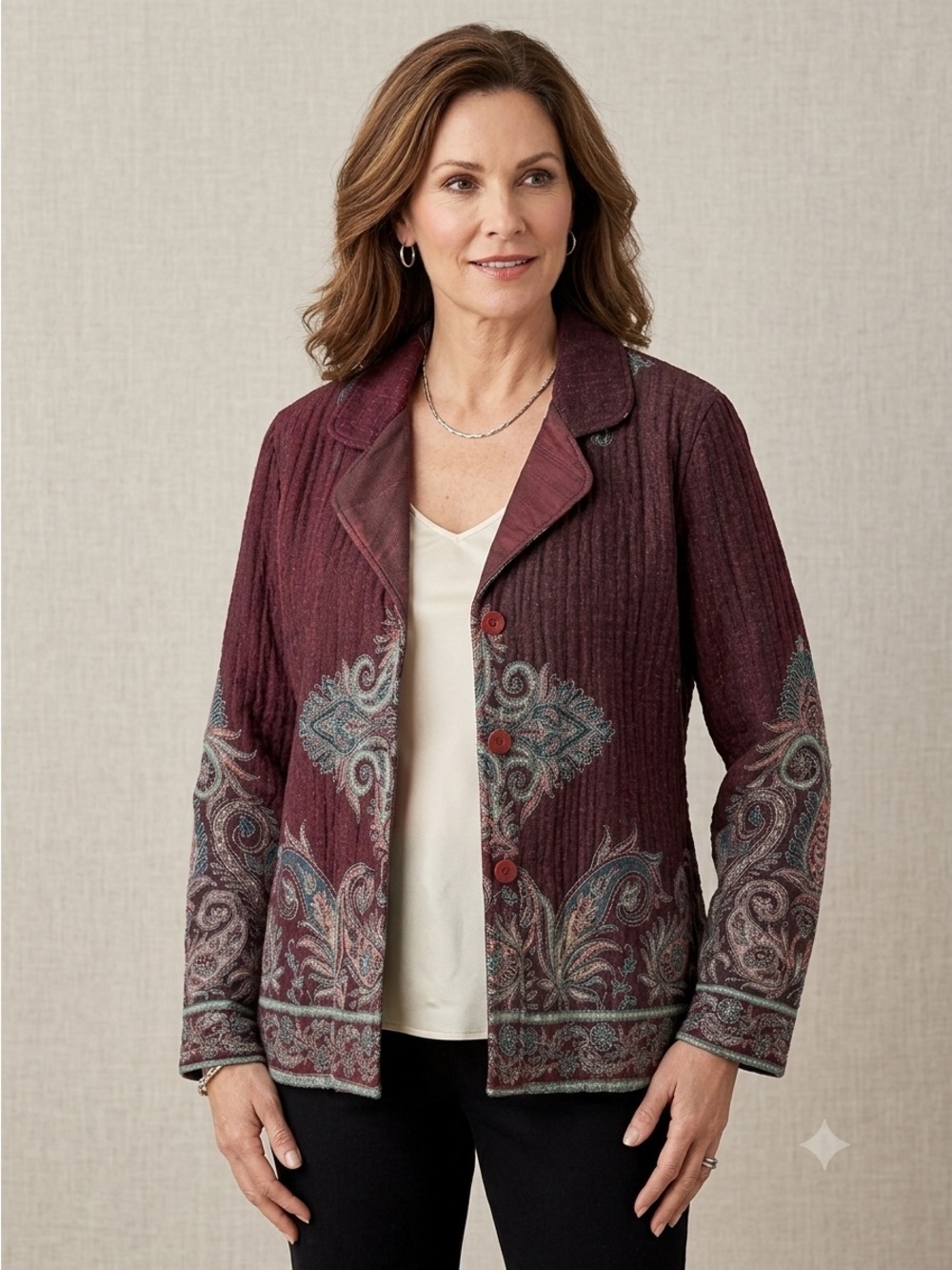 Coldwater Creek Boho Paisley Tapestry Wool Blend Jacket Blazer 24W